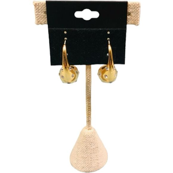 18K Gold Plated Water Drop Earrings with Rhinestones Accents - Picture 5 of 6